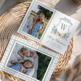 Tarjeta Festiva Monograma de acuarela Escudo inicial de nucracker