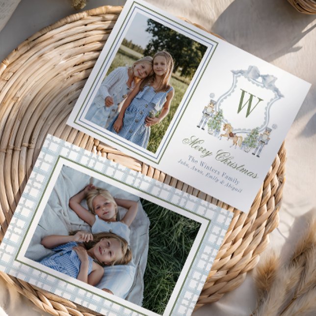 Tarjeta Festiva Monograma de acuarela Escudo inicial de nucracker (Subido por el creador)