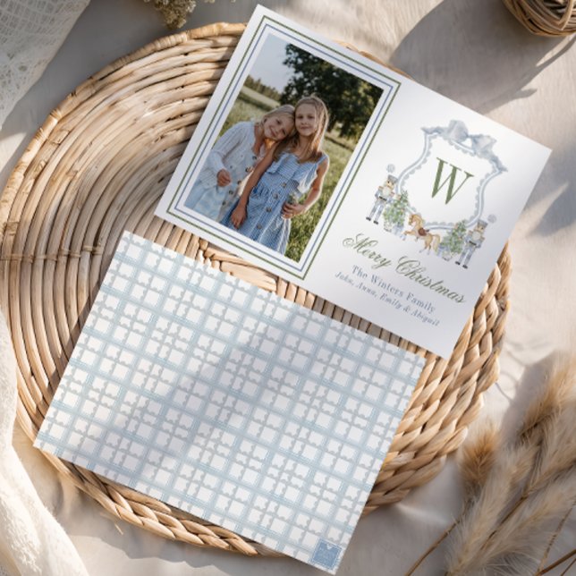 Tarjeta Festiva Monograma de acuarela Escudo inicial de nucracker (Subido por el creador)