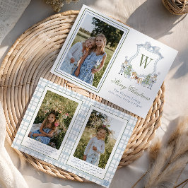 Tarjeta Festiva Monograma de acuarela Escudo inicial de nucracker