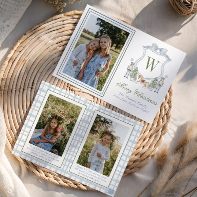 Tarjeta Festiva Monograma de acuarela Escudo inicial de nucracker (Subido por el creador)