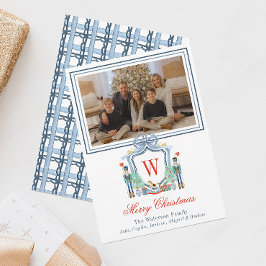 Tarjeta Festiva Monograma de acuarela Escudo inicial de nucracker