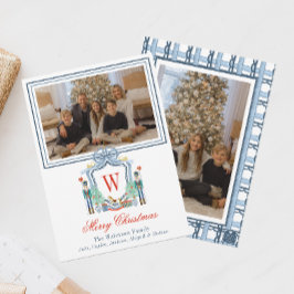 Tarjeta Festiva Monograma de acuarela Escudo inicial de nucracker