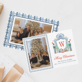 Tarjeta Festiva Monograma de acuarela Escudo inicial de nucracker