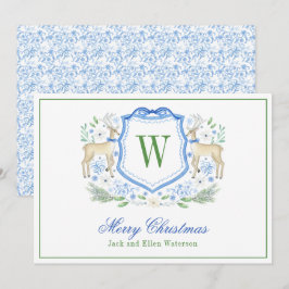 Tarjeta Festiva Monograma de color de agua Escudo de renos inicial