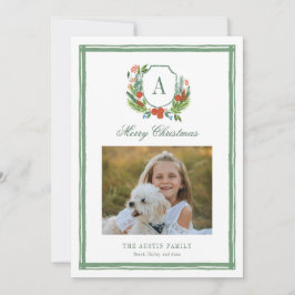 Tarjeta Festiva Monograma de color de agua Navidades de cresta fam