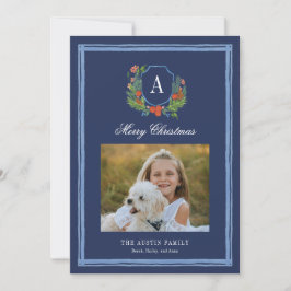 Tarjeta Festiva Monograma de color de agua Navidades de cresta fam