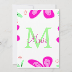 Tarjeta Festiva Monograma de flor rosa agregar letra de nombre hoj