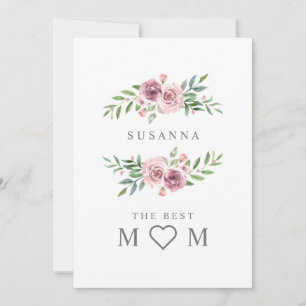 Tarjeta Festiva Monograma de floral de mejor mamá romántica en ros