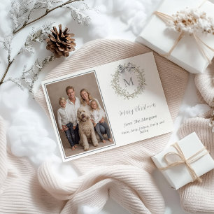 Tarjeta Festiva Monograma de Foto de Corona de Cristal