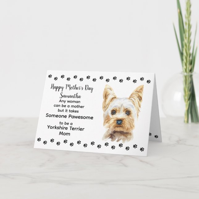 Tarjeta Festiva Monograma de mamá de Yorkshire Terrier Nombre Día  (Anverso)