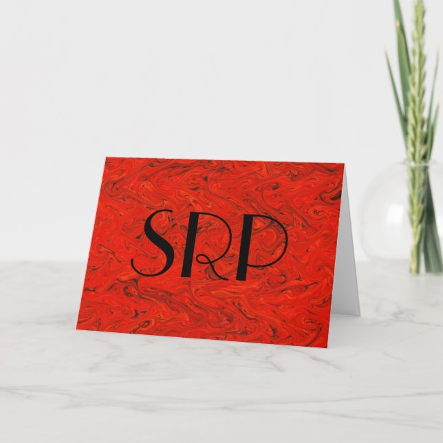 Tarjeta Festiva Monograma de mareo rojo (Anverso)