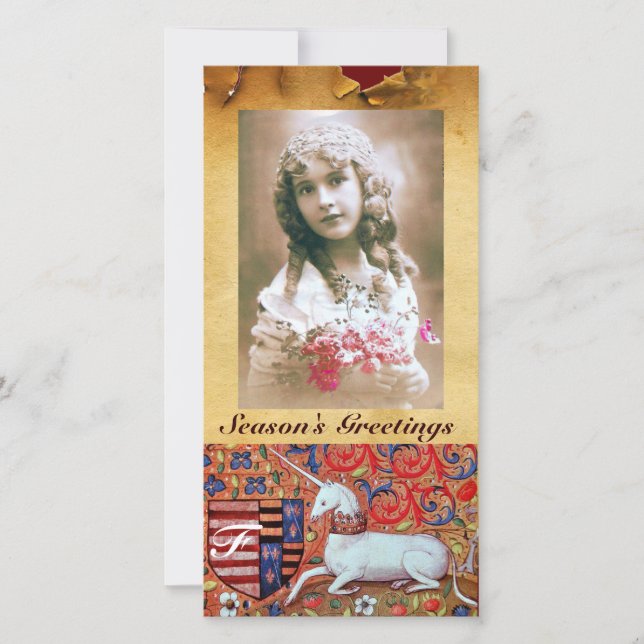 TARJETA FESTIVA MONOGRAMA DE PARQUE MARRÓN UNICORN ANTIQUE (Anverso)