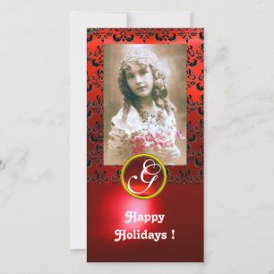 Tarjeta Festiva Monograma de rubí NEGRO Y ROJO