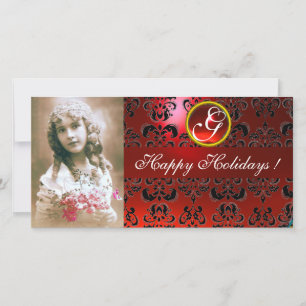Tarjeta Festiva Monograma de rubí NEGRO Y ROJO