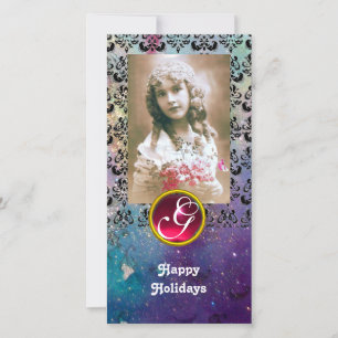 Tarjeta Festiva Monograma de rubí rojo NEGRO Y AZUL