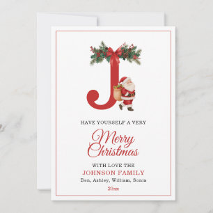 Tarjeta Festiva Monograma de Santa y nombre de familia coincidente