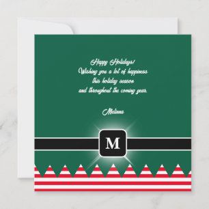 Tarjeta Festiva Monograma de vacaciones de pino verde de elfo mode