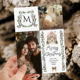 Tarjeta Festiva Monograma de vegetación rústica Fotos navideñas de