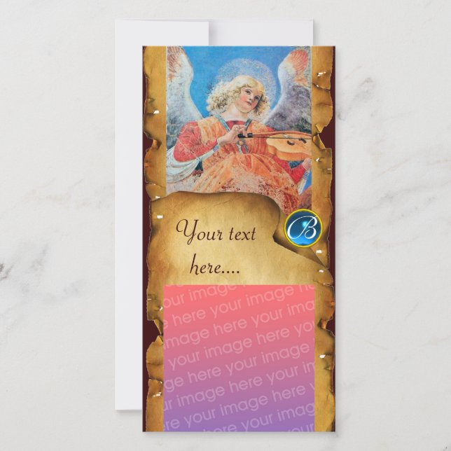 Tarjeta Festiva Monograma de zafiro ANGEL PARCHMENT navidades (Anverso)