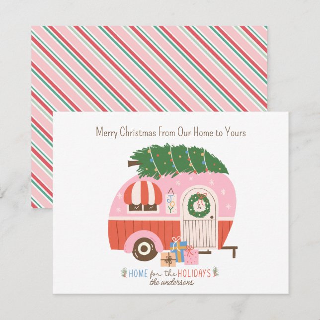 Tarjeta Festiva Monograma del Camperador Retro Rosa de Árbol de Na (Anverso / Reverso)