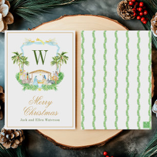 Tarjeta Festiva Monograma inicial de Natividad en acuarela Cresta
