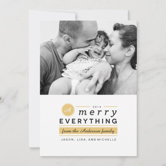 Tarjeta Festiva Monograma Merry Everything Photo Holiday (Anverso)