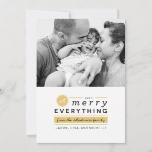Tarjeta Festiva Monograma Merry Everything Photo Holiday