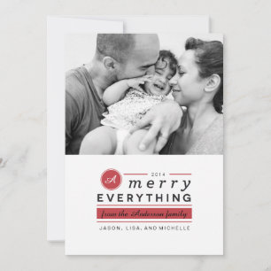 Tarjeta Festiva Monograma Merry Everything Photo Holiday