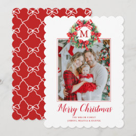 Tarjeta Festiva Monograma Navidades del abuelo Wreath Bows