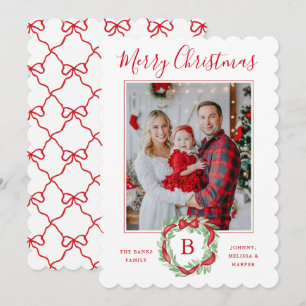 Tarjeta Festiva Monograma Navidades del abuelo Wreath Bows