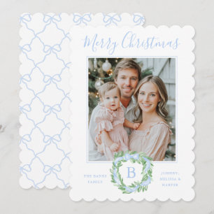 Tarjeta Festiva Monograma Navidades del abuelo Wreath Bows