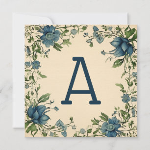 Tarjeta Festiva Monograma Notecard en hoja azul y verde astronauta