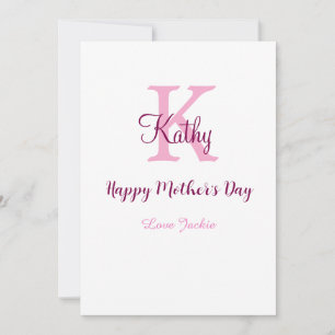 Tarjeta Festiva monograma simple minimalista día de la madre nombr