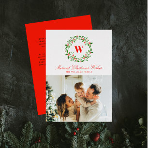 Tarjeta Festiva Monograma vintage de la flor de la guirnalda navid