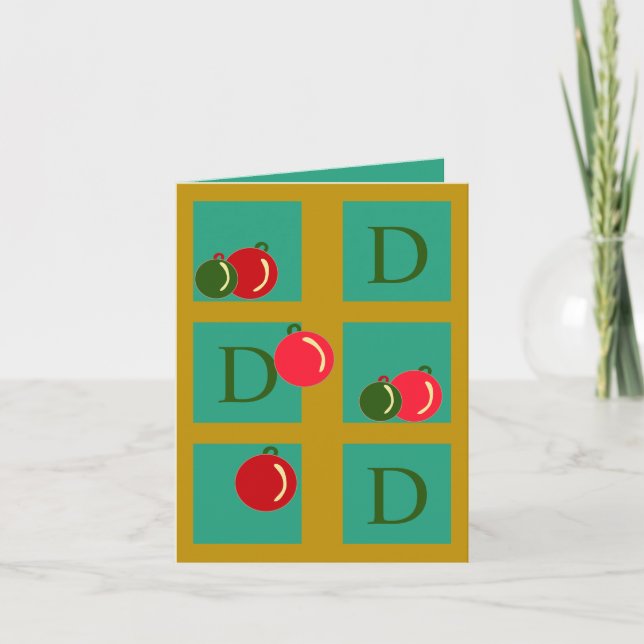 Tarjeta Festiva Monogrammed Elegant, Divertido Bingo de Ornamentos (Anverso)