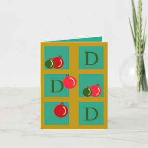 Tarjeta Festiva Monogrammed Elegant, Divertido Bingo de Ornamentos