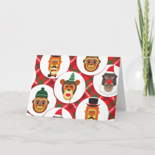 Tarjeta Festiva Monos hipster navidades
