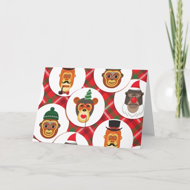 Tarjeta Festiva Monos hipster navidades (Anverso)