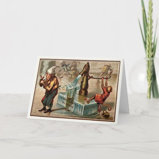 Tarjeta Festiva Monos victorianos de época (Anverso)