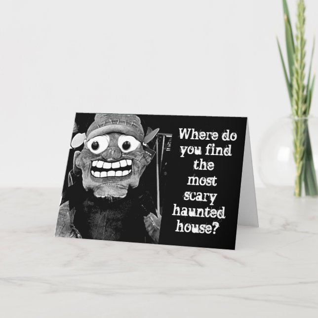 TARJETA FESTIVA MONSTER COMEDIAN PARA HALLOWEEN (Anverso)
