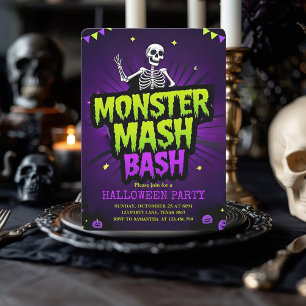 Tarjeta Festiva Monster Mash Bash Halloween Party   Escandaloso