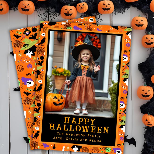 Tarjeta Festiva Monster Mash-Up Personalizado de Halloween (Monster Mash-Up Cute Custom Halloween Photo Holiday Card)