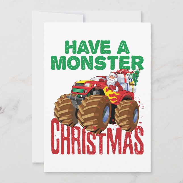 Tarjeta Festiva Monster Navidades de camiones Santa Claus Niños ni (Anverso)