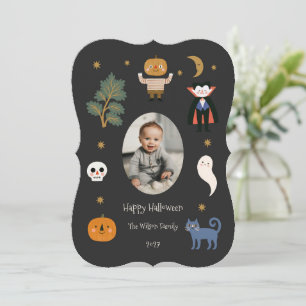 Tarjeta Festiva Monstruos de Halloween Adorables Foto Personalizad