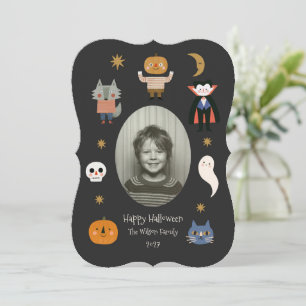 Tarjeta Festiva Monstruos de Halloween Adorables Foto Personalizad