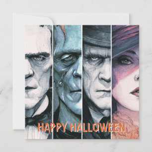 Tarjeta Festiva Monstruos góticos vintage Halloween espeluznante