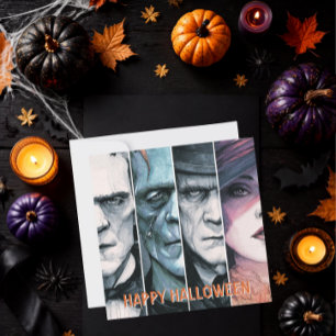 Tarjeta Festiva Monstruos góticos vintage Halloween espeluznante