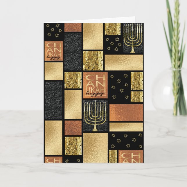 Tarjeta Festiva Montaje dorado de Chanukah (Anverso)