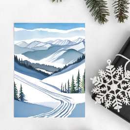 Tarjeta Festiva Montaña de Esquí Acuarela